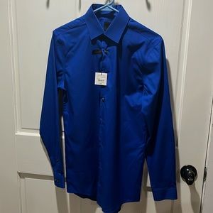 SALE- J Ferrar Button Up Shirt Adult 14-14 1/2 x 32/33 Slim Fit Blue Long Sleeve